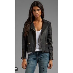 7 For All Mankind Motorcycle Biker Jacket in Black Women's L Gold Zipper Accent